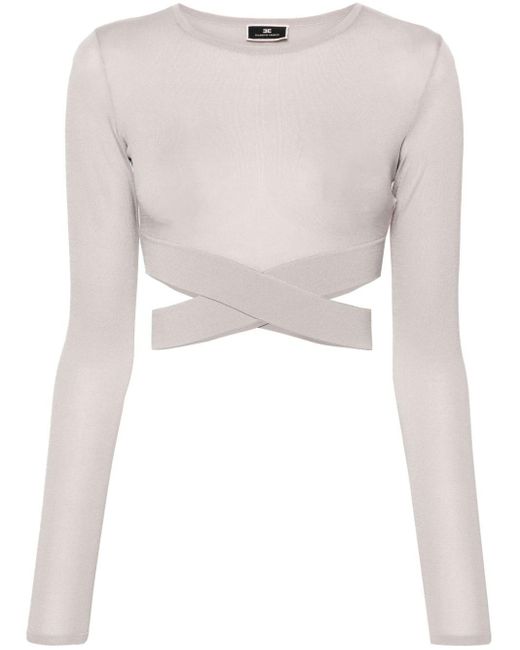Elisabetta Franchi Gray Cropped-Bluse mit überkreuztem Design
