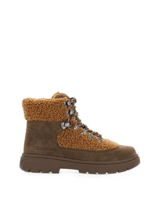 Moon Boot Brown Shearling-Effect Lace-Up Ankle Boots