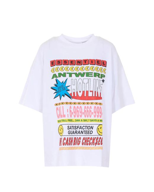 Essentiel Antwerp White Printed Crew-Neck T-Shirt