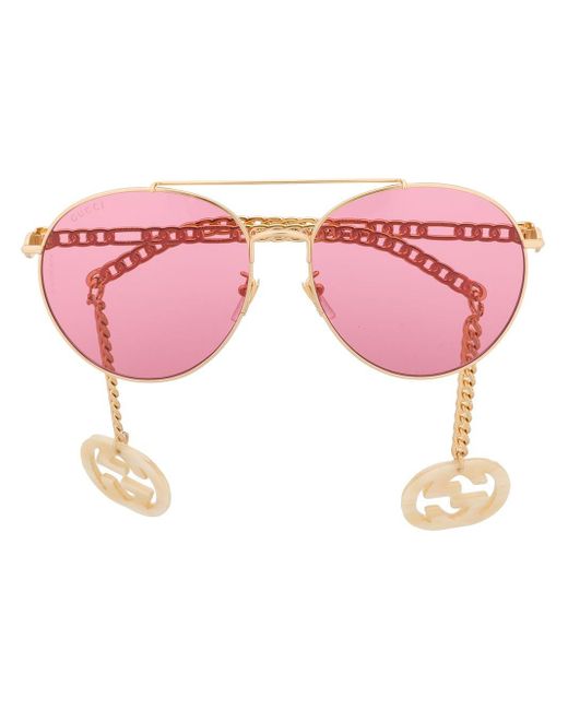Gucci Metallic Detachable-charm Round-frame Sunglasses
