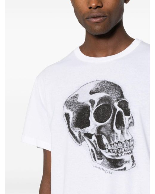Camiseta con calavera estampada Alexander McQueen de hombre de color White