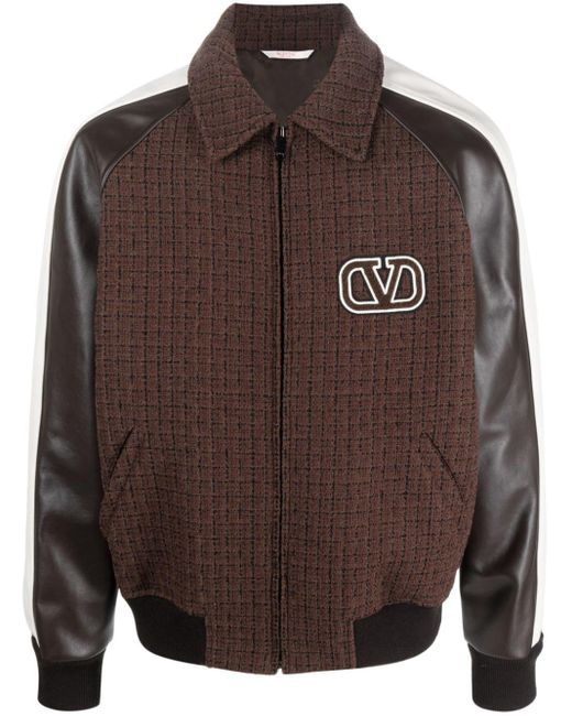 Valentino Garavani Brown Tweed-panel Bomber Jacket for men