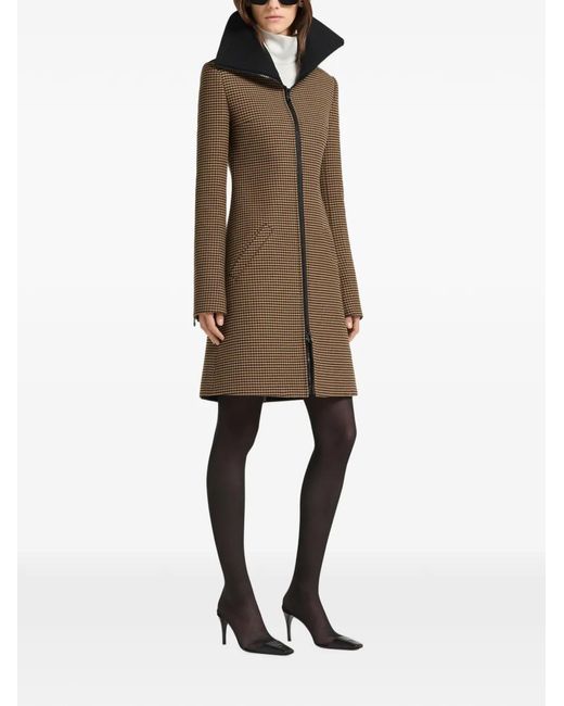 Courreges Brown Houndstooth-Pattern High-Collar Coat