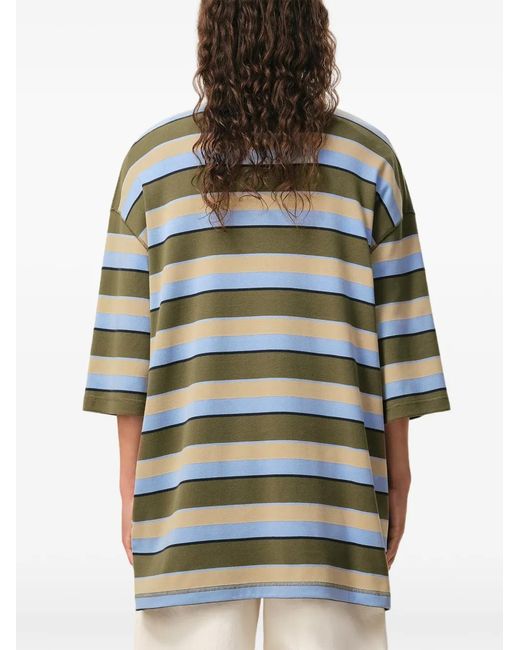 AMI Green Striped Ami-Patch Polo Shirt