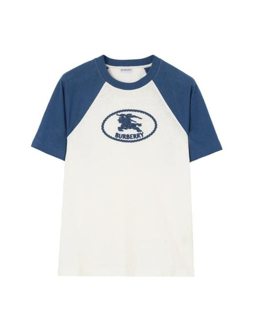 Burberry Blue Logo-Embroidered Raglan-Sleeves T-Shirt for men