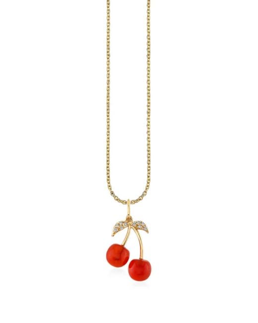 Sydney Evan White Cherry-Motif Carved-Stone Diamond Necklace