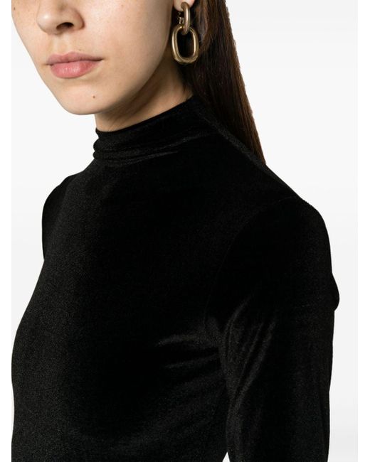 Atu Body Couture Black Mock-neck Velvet Bodysuit