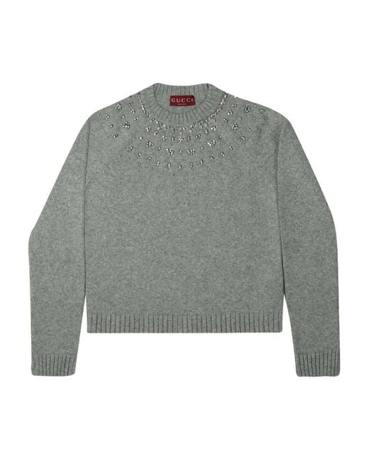 Gucci Gray Embellished Crew-Neck Sweater