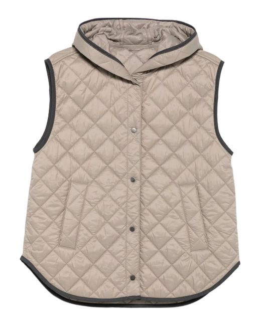 Gilet Trapuntato Con Cappuccio di Brunello Cucinelli in Natural