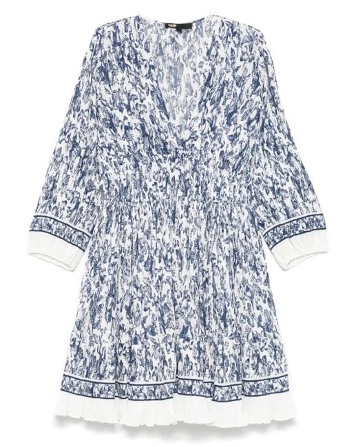 Maje Blue Floral-Print Pleated Mini Dress