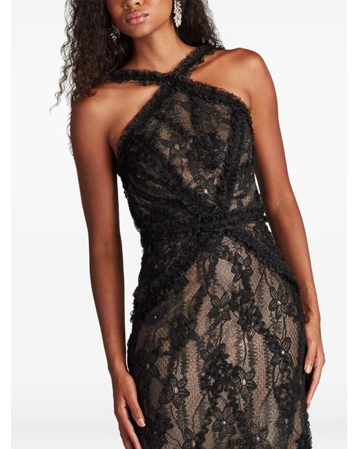 Tadashi Shoji Black Kaiti Ruffled Lace Gown