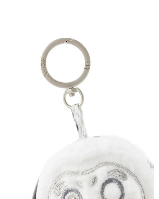Evisu White Daruma Faux-Fur Keyring