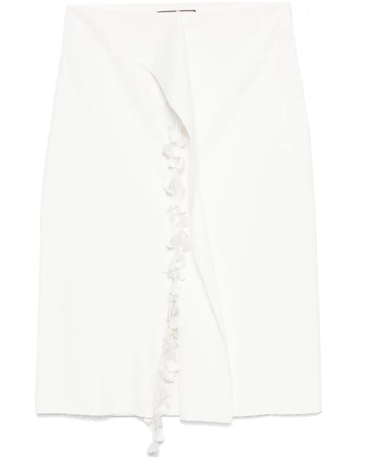 Plan C White Paillette-Embellished Midi Skirt
