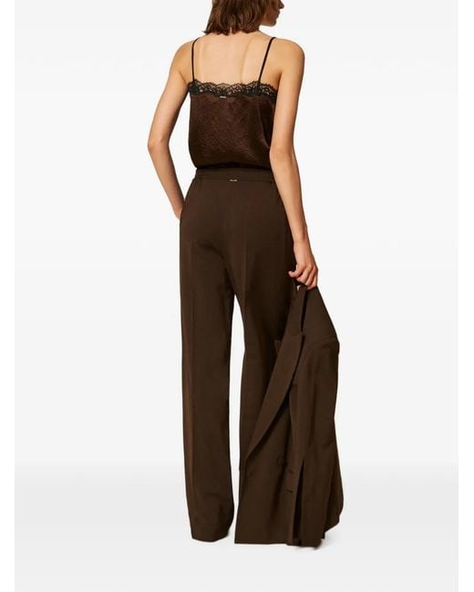 Twinset Brown Straight Twill Trousers With Pockets