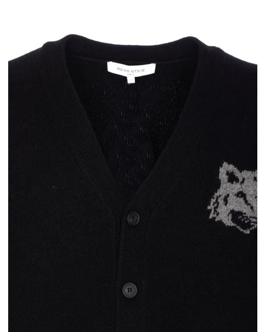 Maison Kitsuné Black Fox-Head Buttoned Cardigan for men