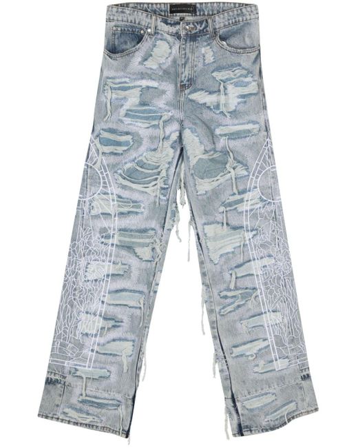 Who Decides War Blue Distressed-finish Straight Jeans for men