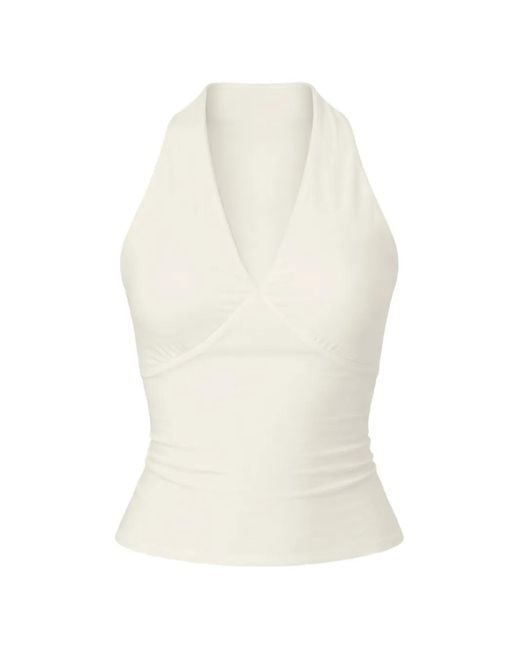 Reformation White Halter Knit Top
