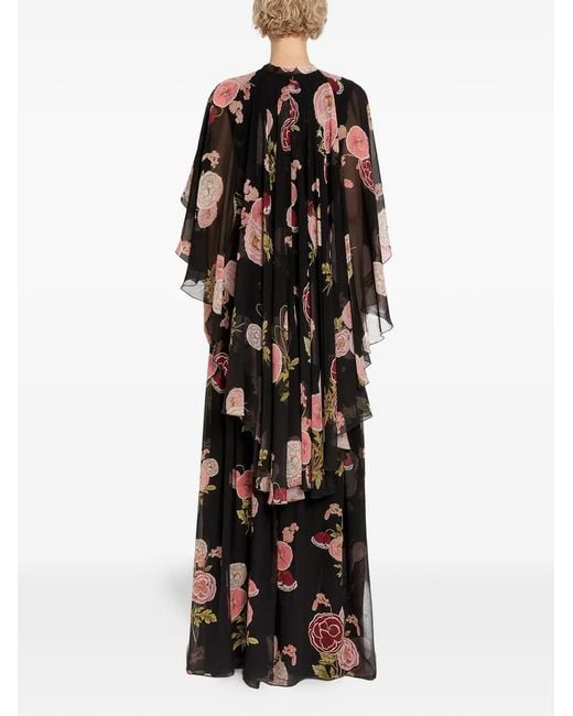 Giambattista Valli Black Tie-Neck Floral Maxi Dress