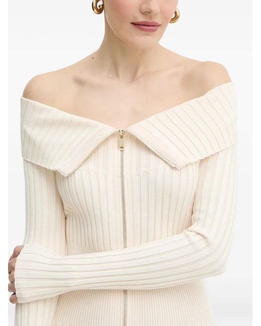 Guess White Off-Shoulder Zip Mini Dress