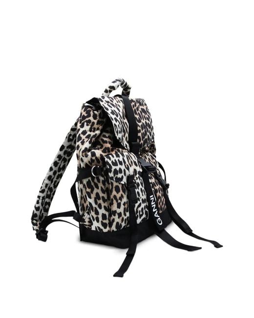 Ganni Black Leopard-Print Backpack