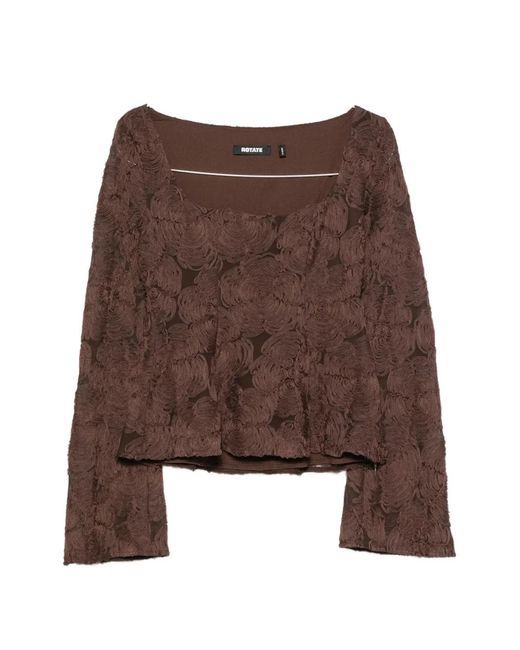 ROTATE BIRGER CHRISTENSEN Brown Floral-Appliqué Blouse