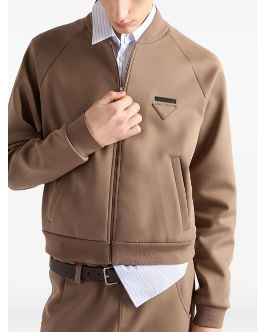 Prada Brown Brand-Patch Stretch-Woven Bomber Jacket Xxl for men