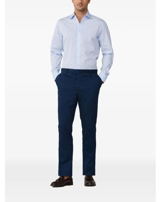 Hackett Blue Button-Down Striped Cotton Shirt for men