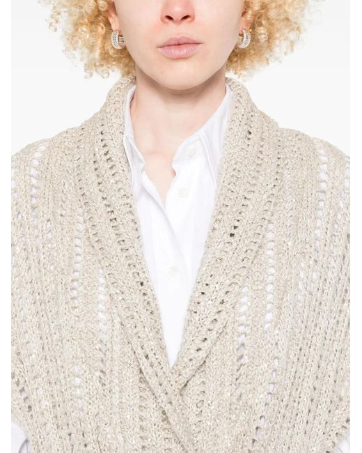 Brunello Cucinelli White Belted Wrap Cardigan