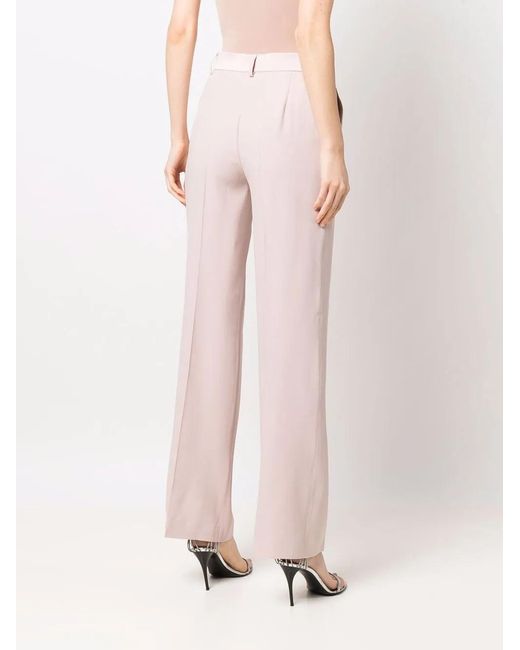 Alberta Ferretti Pink Satin-Trim Wide-Leg Trousers