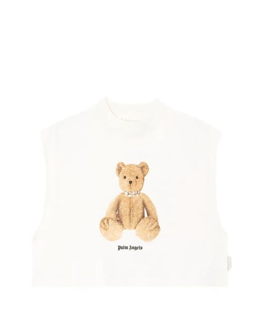 Palm Angels White Bear-Print Tank Top