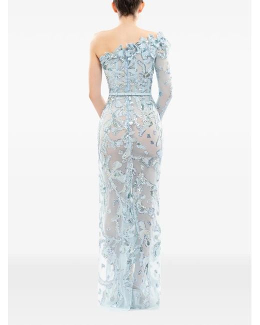 Saiid Kobeisy Blue One-Shoulder Embroidered Maxi Dress