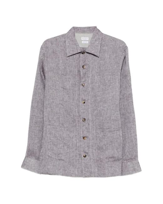 Brunello Cucinelli Gray Pocket Button Shirt for men