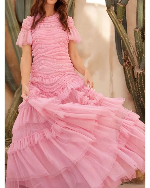 Needle & Thread Wild Rose Short-Sleeve Dress in Pink | Lyst Australia