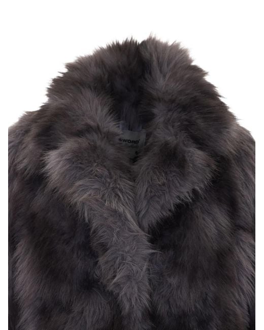 S.W.O.R.D Black Shearling-Texture Notch-Lapel Coat