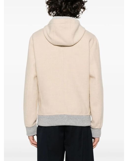 Eleventy Natural Contrasting-Trim Wool Hooded Jacket for men