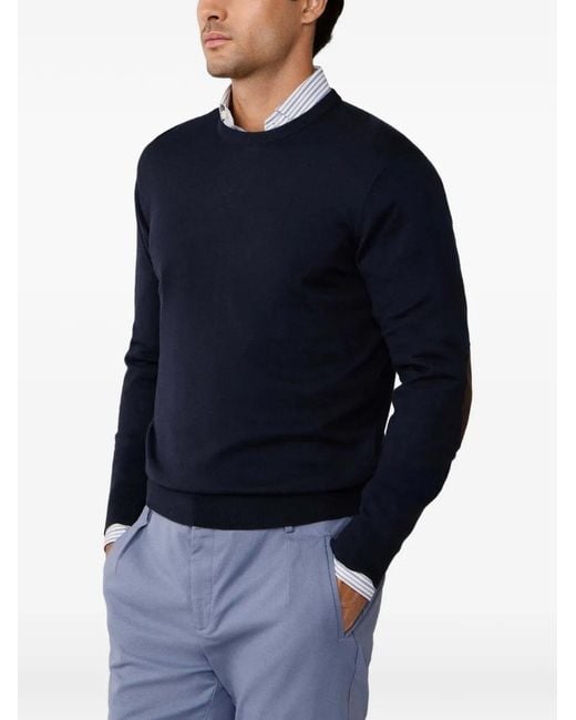 Hackett Blue Elbow-Patch Crew-Neck Sweater for men