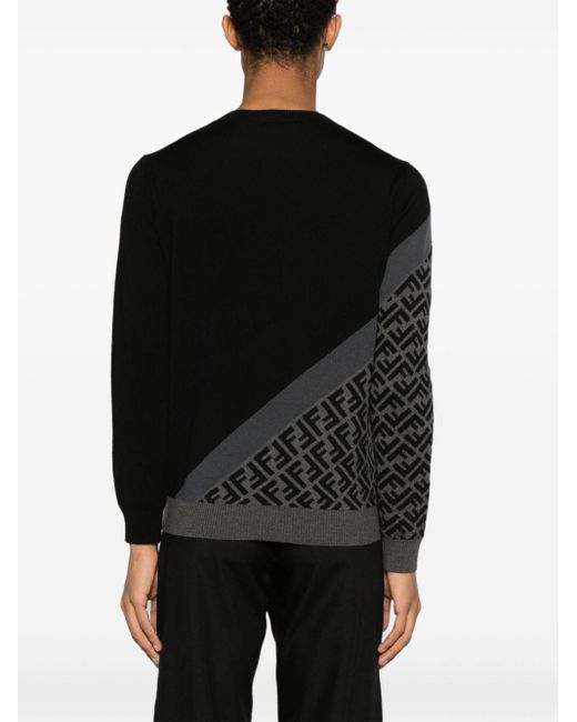 Fendi Black Ff Monogram Wool Sweater for men