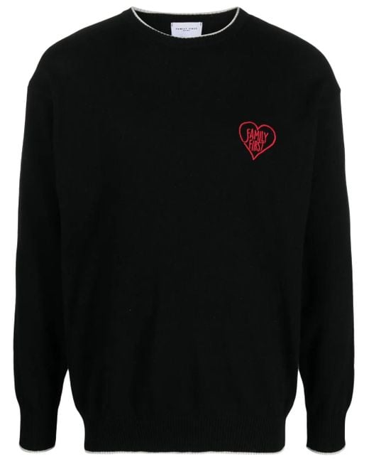 FAMILY FIRST Black Embroidered-Logo Crew-Neck Jumper for men