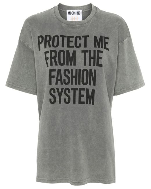 Moschino Gray Slogan-print Cotton T-shirt