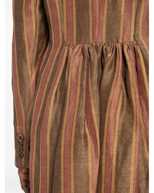Uma Wang Brown Camelot Striped Double-Breasted Coat