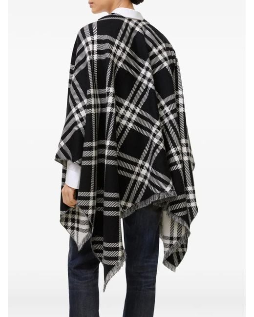 Burberry Black Check-Pattern Fringed Cape