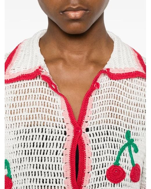 Leslie Amon White La Ruby Crochet Shirt
