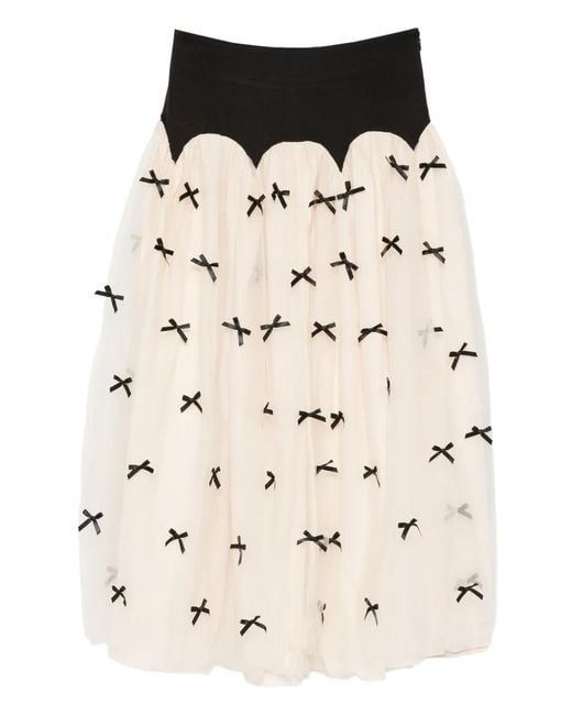 Never Fully Dressed Natural Monika Bow-Appliqué Midi Skirt