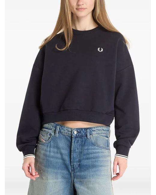 Fred Perry Blue Logo-Embroidered Tipped-Cuff Sweatshirt