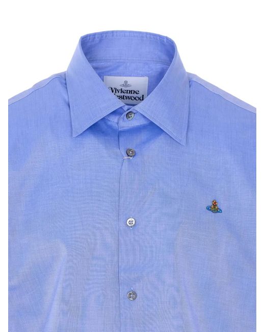 Vivienne Westwood Blue Ghost Embroidered-Logo Shirt for men