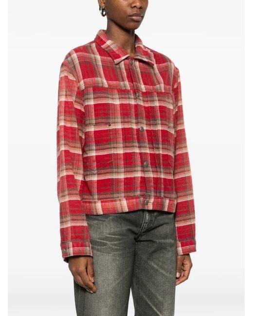 R13 Red Plaid-Pattern Shirt Jacket