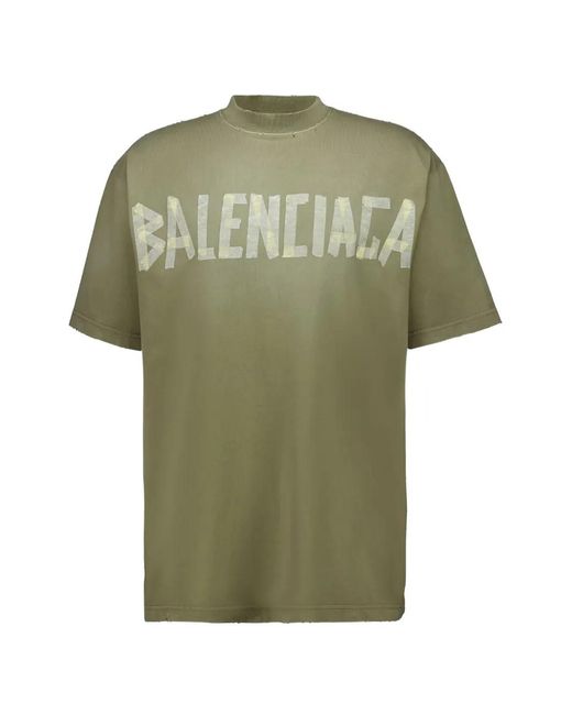Balenciaga Green Distressed-Effect Logo-Print Cotton T-Shirt