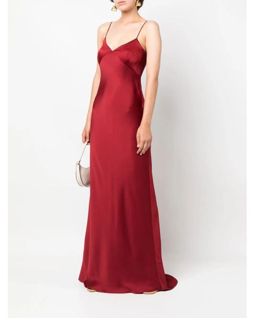 Max Mara Red V-Neck Satin Gown