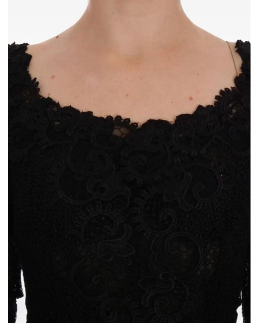 Dolce & Gabbana Black Floral-Lace Long-Sleeved Maxi Dress