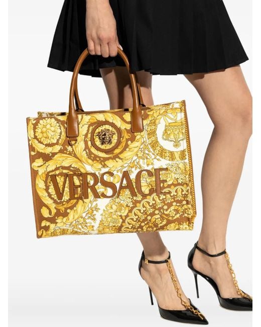 Versace Metallic Baroque-Print Logo-Appliqué Tote Bag